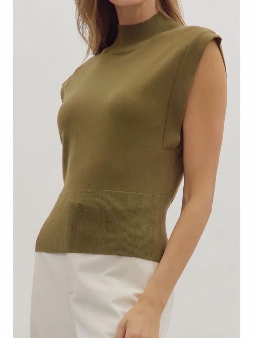 entro Olive Sleeveless Mock Neck Knit Tank